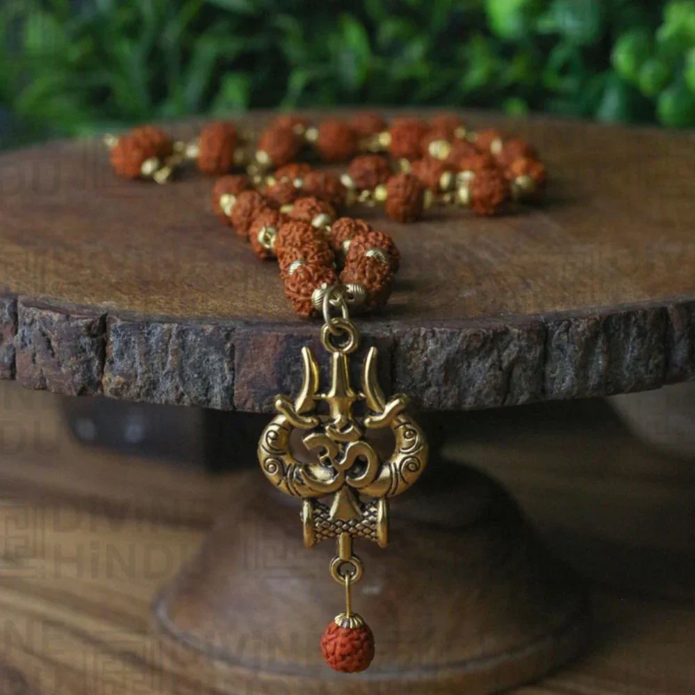 OM Shiva Trishool Rudraksha Necklace 54 Beads - Image 2