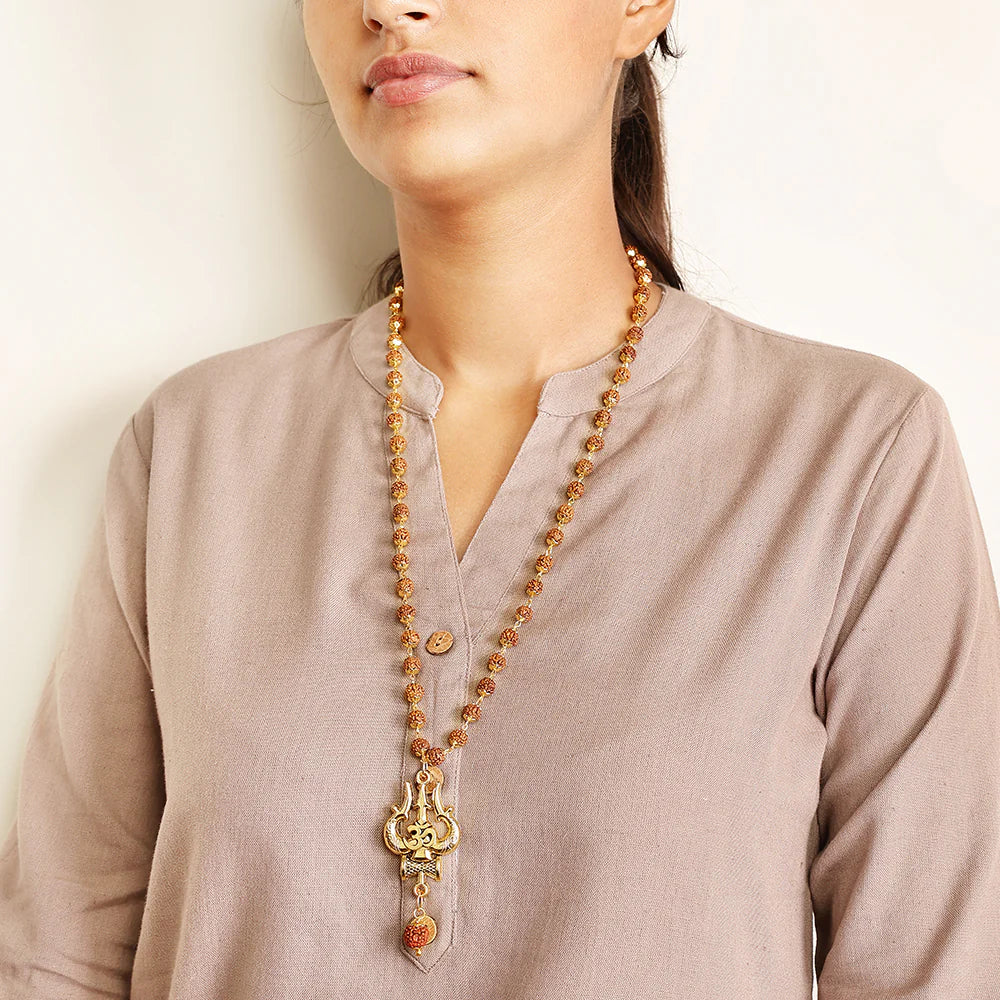 OM Shiva Trishool Rudraksha Necklace 54 Beads - Image 3