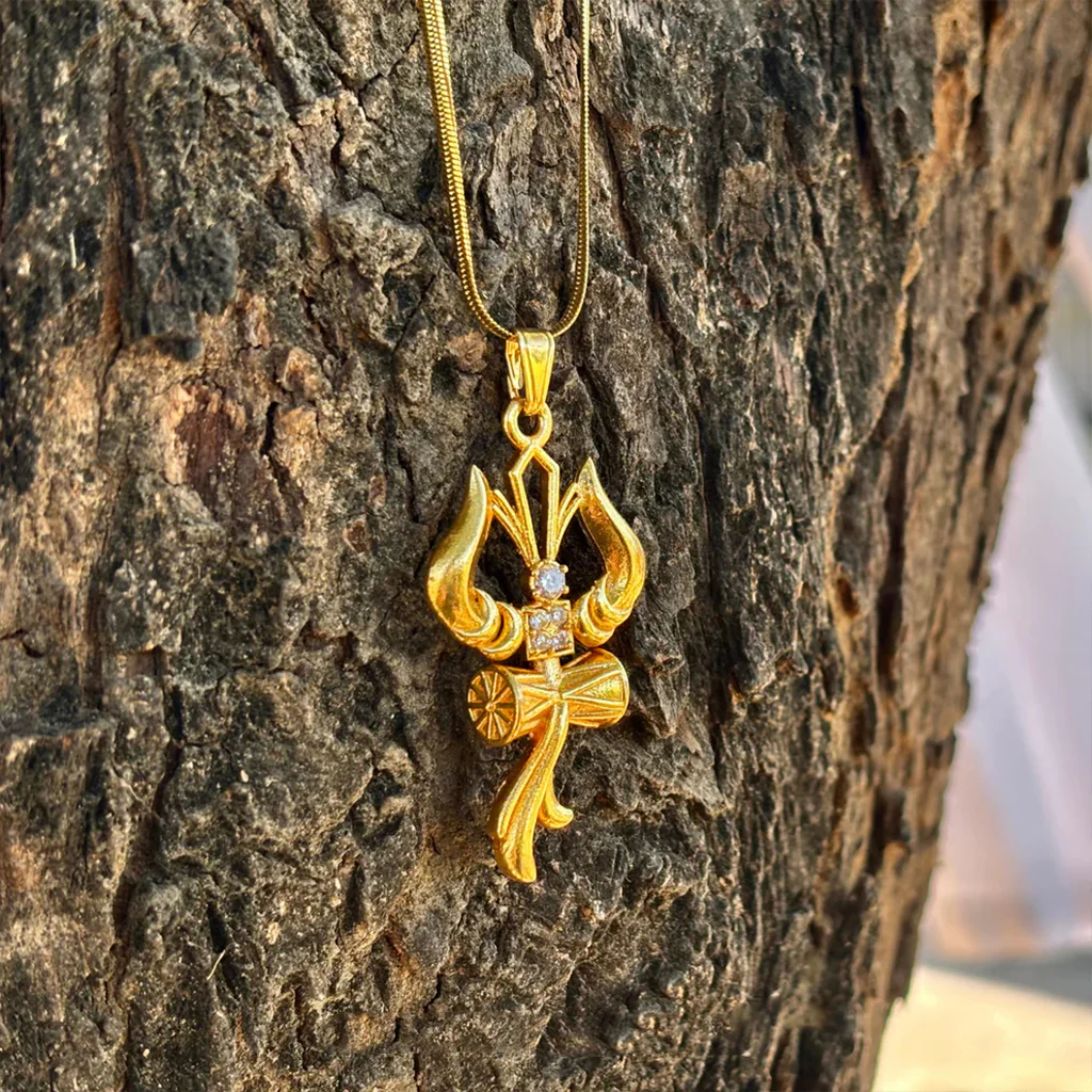 Trishul Om & Damru Pendant With Chain - Image 2