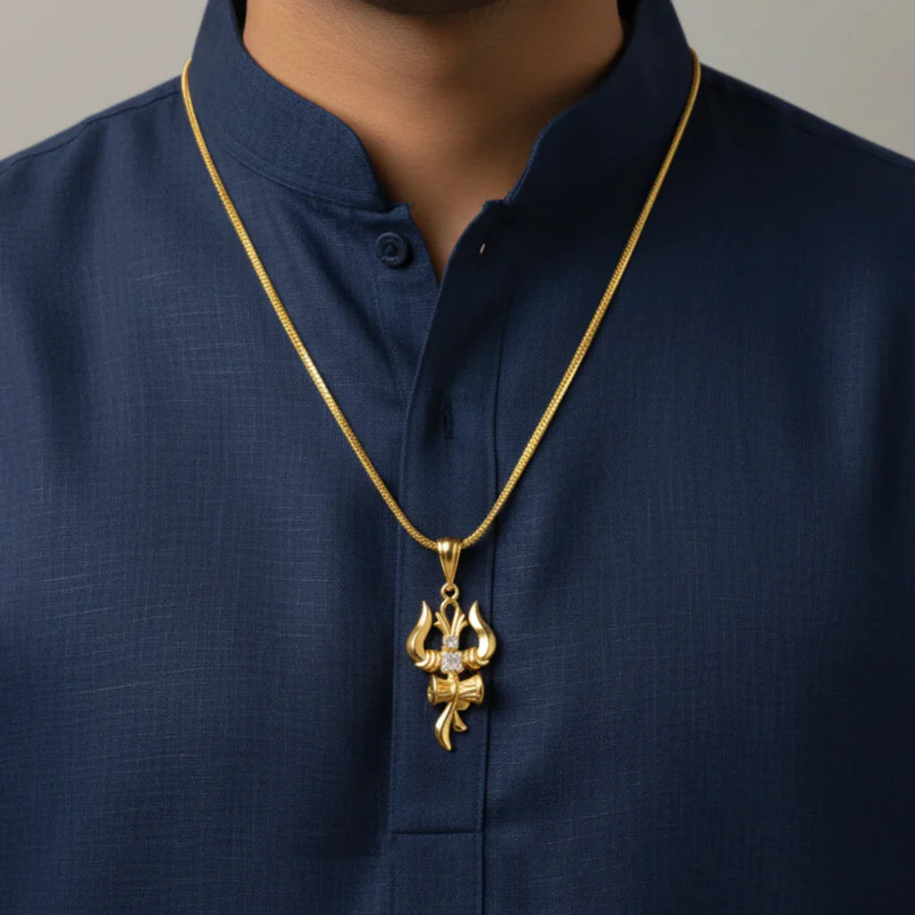 Trishul Om & Damru Pendant With Chain - Image 4